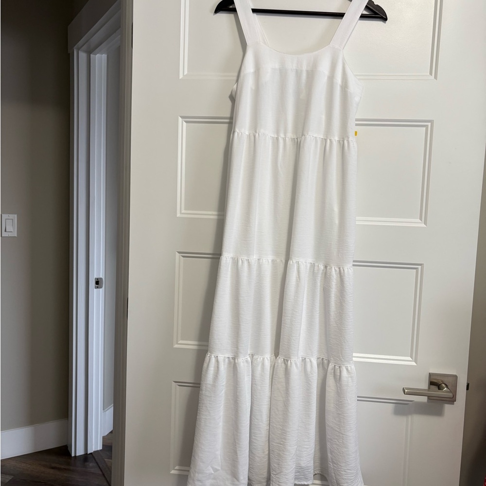 Black Bow White Tiered Maxi Dress NWT Flowy Elastic Back Resort (S) - Picture 2 of 16